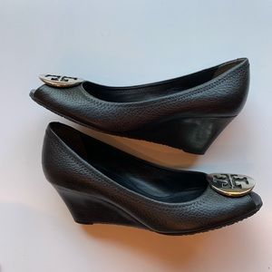 Tory Burch leather peep toe wedges